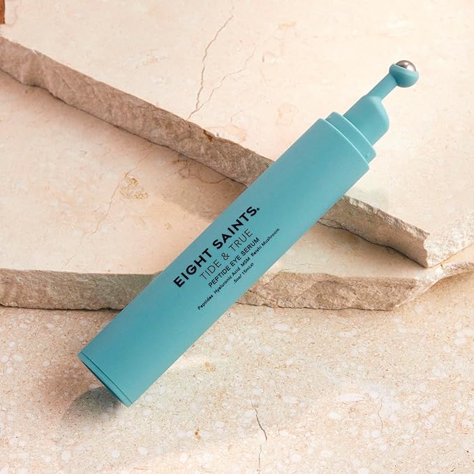 Eight Saints Tide & True Peptide Eye Serum for Puffiness & Wrinkles, Under Eye Roller Ball Treatment for Dark Circles & Fine Lines, Natural & Organic Eye Cream, 0.5 fl oz