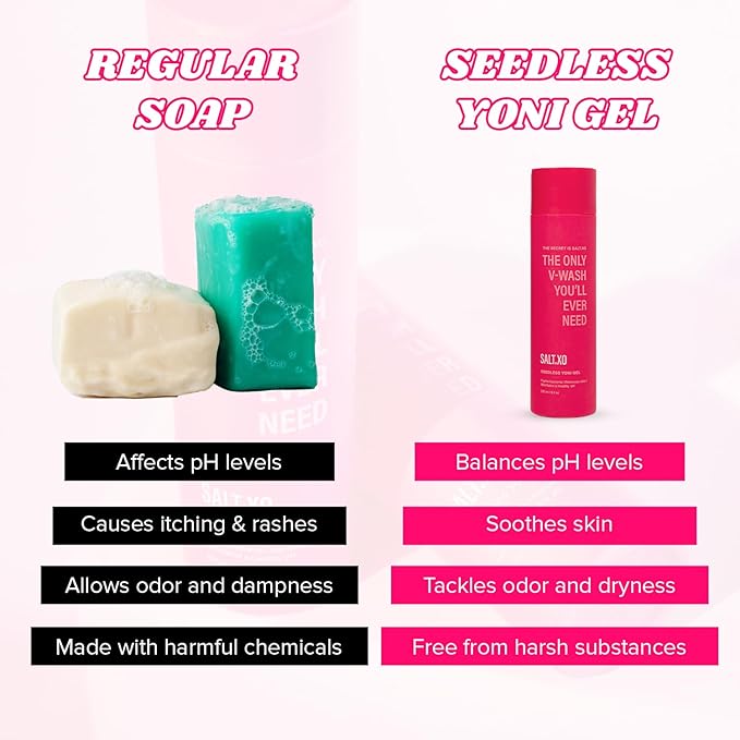 salt.xo Seedless Yoni Gel Wash, Feminine Wash with Refreshing Cucumber and Aloe Vera, All Natural Intimate Care Gel for Women, pH Balance V Wash Cruelty-Free, Feminine Hygiene Products (8 Fl Oz)