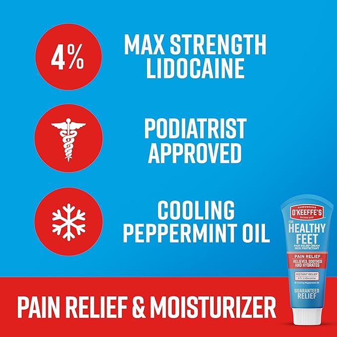 O'Keeffe's for Healthy Feet Pain Relief Skin Protectant Cream; 3 Ounce Tube (Pack of 1); Foot Pain Relief Cream; Cooling Foot Cream