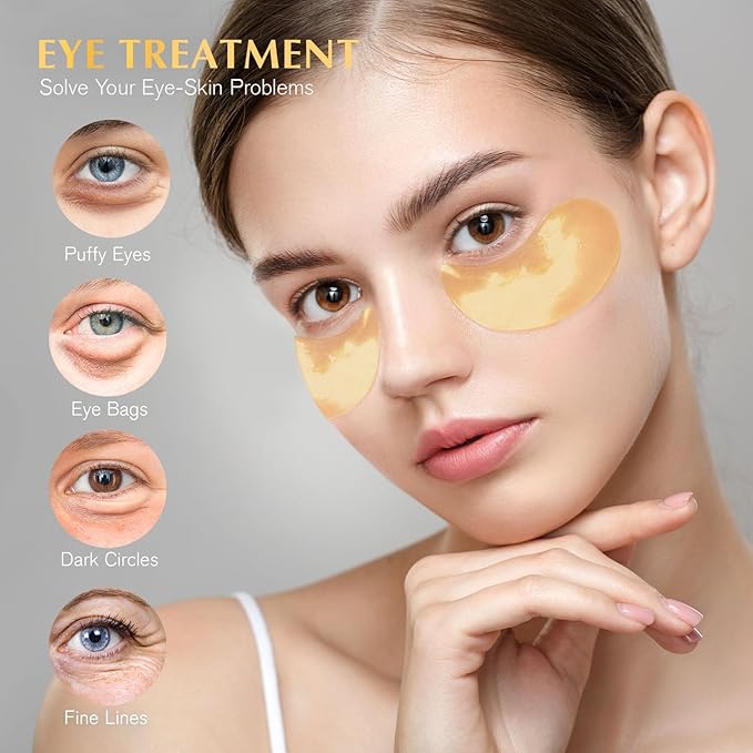 Enaskin Naturals Under Eye Patches for Dark Circles: 60 Pairs 24K Gold Eye Gels Mask - Reduce Wrinkles Puffy & Bags - Skin Treatment Pads - Anti Aging Moisturizer For Women (Gold 2 Pack)
