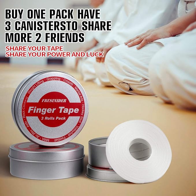 FRESINIDER Finger Tape - Strong Athletic Tape | 0.3” x 45 Feet (9 Pack) Tin Set | No Sticky Residue | for Rock Climbing, BJJ Jiu Jitsu, Grappling, Judo, MMA, Rock Climbing and Martial Arts (White)