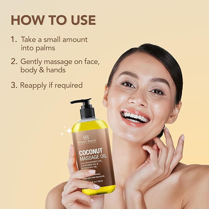 Botanic Hearth Massage Oil |Refreshing, Relaxing Massage Oils for Muscle Relaxing & Joint Comfort | Made with Natural Oils | for All Skin Types, for Men & Women | Coconut Oil 8 Fl Oz