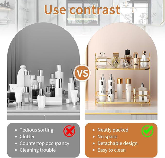 2 Tier Corner Bathroom Counter Organizer, Cosmetic Skincare Organizer, Bathroom Countertop Perfume Tray Vanity Organizer, Kitchen Spice Corner Storage Shelf | Bathroom Countertop, Perfume Tray, Vanity Organizer, Kitchen Spice