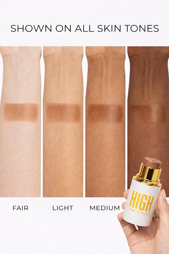 Contour & Highlighter Stick, For Bronze/Warm Skin, Creamy Blendable Formula, Long-Wear Second-Skin Glow, Vegan, Non-Cakey, Cheekbones, Nose, Cupid’s Bow,High Cosmetic Agency (Highlight Latte Gold)