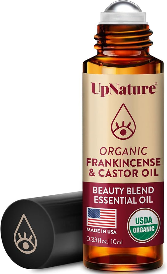 UpNature Beauty Castor Oil Roll On Eye Roller - 100% Organic Frankincense and Castor Oil for Face, Dark Circles, Fine Lines, Under Eyes and Skin