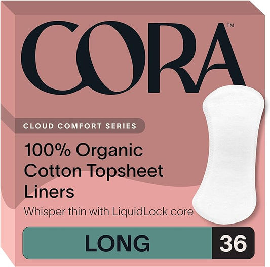 Cora 100% Organic Cotton Topsheet Period Liners (36 Long Period Liners)