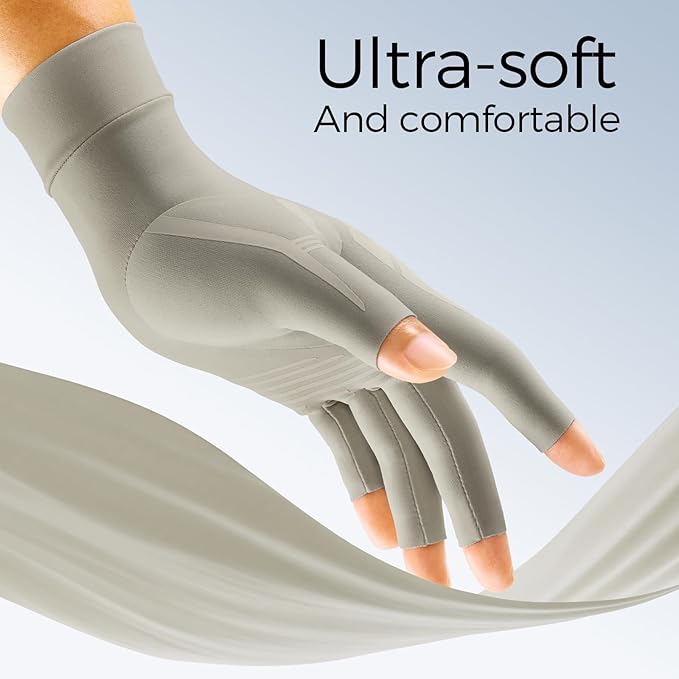 FREETOO All-Around Compression Arthritis Gloves for Women for Pain, Carpal Tunnel Relief Gloves for Men, Hand Compression Gloves for Crocheting, Rheumatoid Arthritis. Taupe M