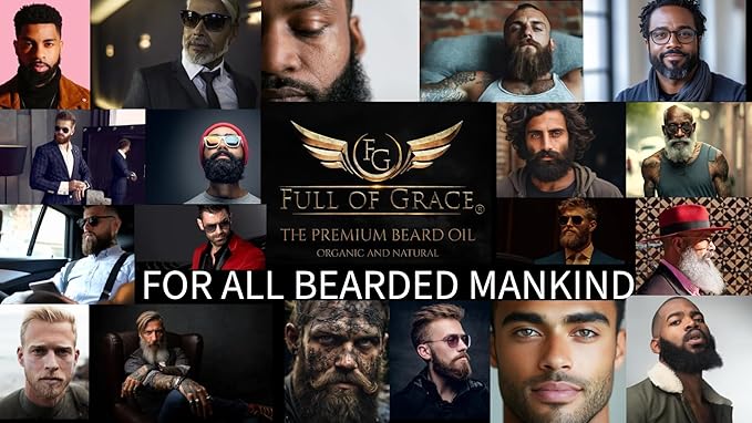 FULL OF GRACE Premium Beard Oil, Organic And Natural, With 22 Ingredients Including Argan, Jojoba, Abyssinian To Condition, Hydrate Beard And Moisturize Facial Skin | Fragrance: Oud | 30ml/1 fl oz