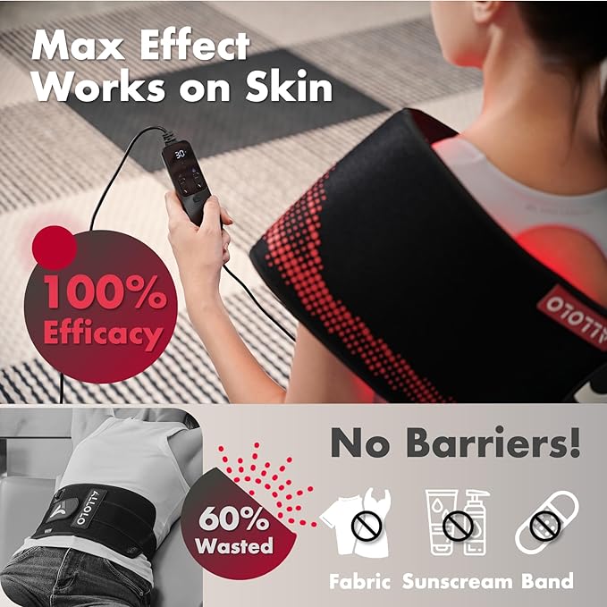 ALLOLO Red Light Therapy Belt, 39"*7.7" Large Area with 180pcs 3-in-1 LEDs 660nm & 850nm Infrared Red Light Therapy for Body, Adjustable & Portable Therapy Wrap for Shoulder Waist Belly Joint(Corded)