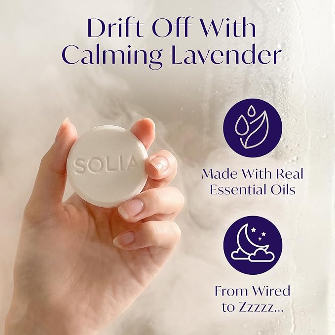 Solia Lavender Shower Steamers Aromatherapy 15-Pack - Patent-Pending Calm Shower Steamers Lavender Bombs, Relaxing Steam Tablets, Selfcare Gifts for Women, Relaxing Bath Gifts