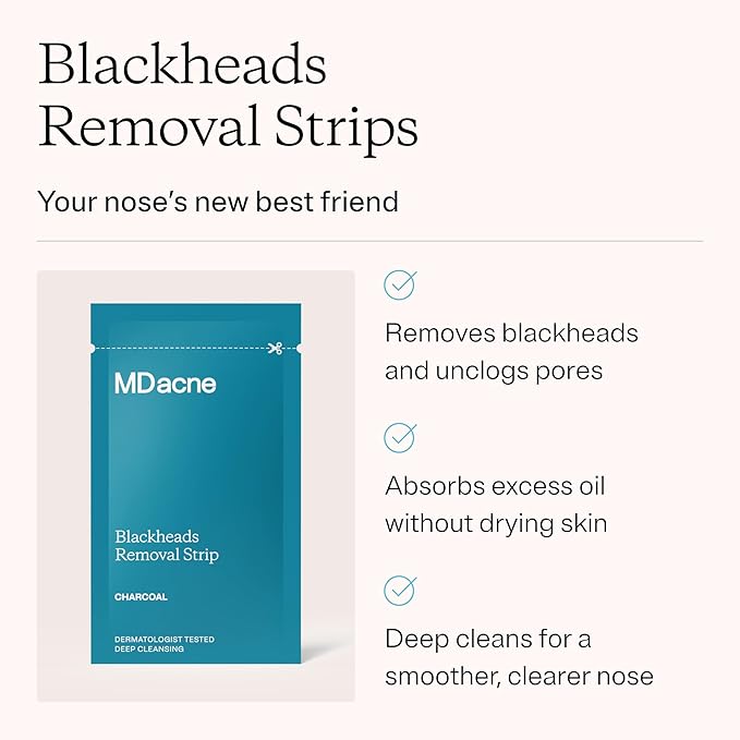 MDacne Blackhead Remover - 12 Nose Strips for Blackheads, 3 Month Supply, Deep Pore Cleansing for Sensitive Acne-Prone Skin, Oil-Free Moisturizer Reduces Irritation & Removes Dirt and Excess Oil