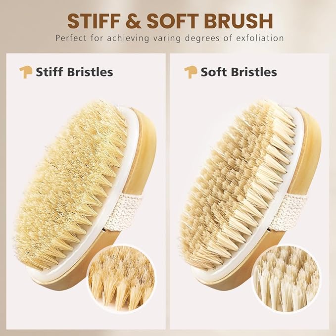 POPCHOSE Dry Brushing Body Brush, Natural Bristle Dry Skin Exfoliating Brush Body Scrub for Flawless Skin, Cellulite Treatment, Lymphatic Drainage and Blood Circulation Improvement