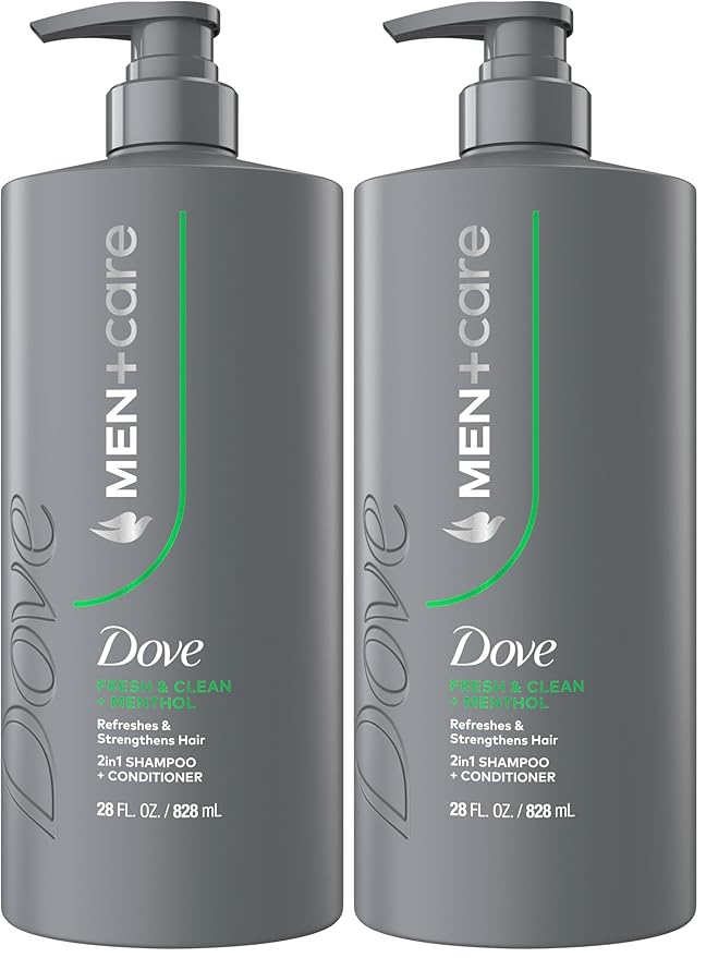 DOVE MEN + CARE Shampoo 1 count Fresh + Clean for Hair Refreshing & Strengthening, with Menthol, 28 fl oz (Pack of 2)