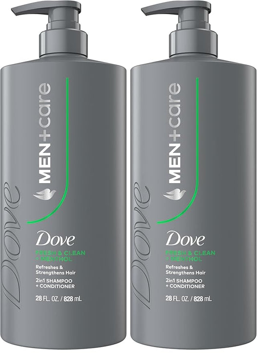 DOVE MEN + CARE Shampoo 1 count Fresh + Clean for Hair Refreshing & Strengthening, with Menthol, 28 fl oz (Pack of 2)