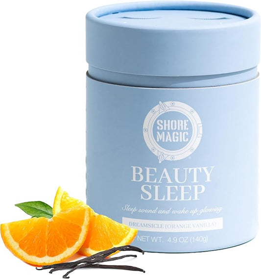 Shore Magic Beauty Sleep with Premium Marine Collagen – Hydrolyzed Type I-IV Peptides with Magnesium & L-Theanine, Promotes Relaxation & Restful Sleep, Orange-Vanilla Flavor, Sugar-Free,Melatonin-Free