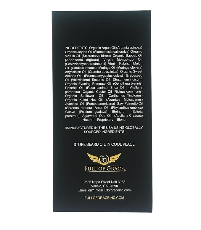 FULL OF GRACE Premium Beard Oil, Organic And Natural, With 22 Ingredients Including Argan, Jojoba, Abyssinian To Condition, Hydrate Beard And Moisturize Facial Skin | Fragrance: Oud | 30ml/1 fl oz
