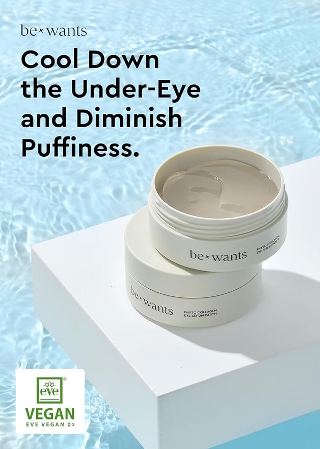 BE+WANTS Bewants Under Eye Patches for Puffy Eyes, Korean Under Eye Mask with Vegan Collagen and 71.9% Bamboo Water, Patches for Dark Circles and Cooling, 120 pieces