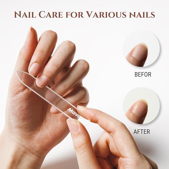 Mavens Glass Nail File Set with Case, Professional Crystal Fingernail Files for Natural Nails, Reusable Portable Manicure and Pedicure Nail File, Manicure Tools for Home and Travel, Gift for Women