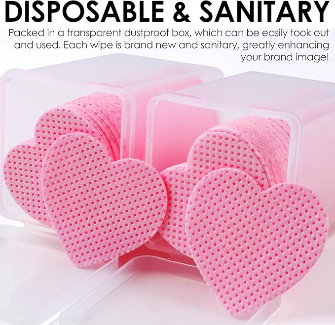400PCS Nail Cotton Pads,1 Pull-Down Pump Dispenser Bottle, Super Absorbent Soft Non-Woven Eyelash Glue Wipes,Lash Extensions Glue Cleaning Wipes Nail Salon Supplies (Pink)