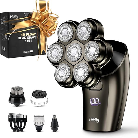 Head Shavers for Bald Men - 7D Arc Electric Razor with Magnetic Detachable Head, Waterproof Wet Dry 5-in-1 Electric Shaving & Grooming Kit, LED Display Rechargeable Head & Body Hair Shaver, Grey