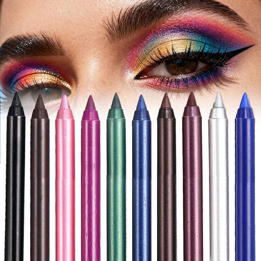 Eyeliner Pencil Waterproof Colored Gel Liners, 10 Colored Eye Liner Colorful Eyeliner Set, Waterproof Smudge Proof Glitter Colorful Eye liner Pen Set Eye Makeup for Women (10Pcs)