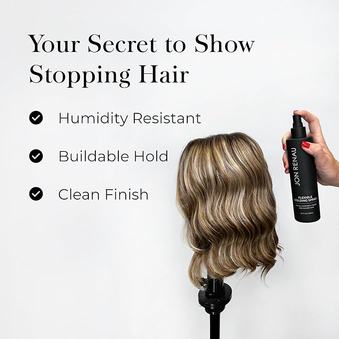 Jon Renau Flexible Holding Spray, Buildable Hold for Human Hair and Synthetic Wigs, Paraben and Sulfate Free Styling Spray, Brushable Finish with Shine and Body, 8.5 oz