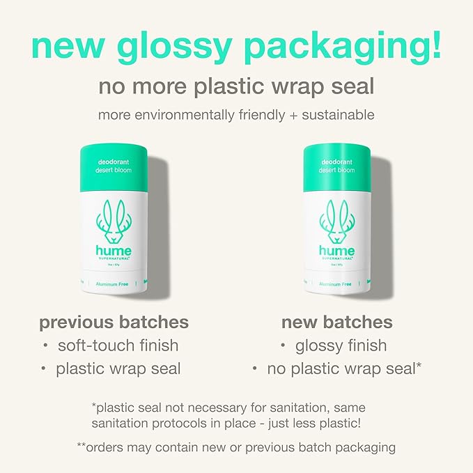 Hume Supernatural Aluminum Free Deodorant for Women & Men - Safe for Sensitive Skin - Probiotic, Plant-Based, Baking Soda Free, Aloe, & Cactus Flower, Anti Sweat, Stain & Odor - Amber Woods, 2 pack