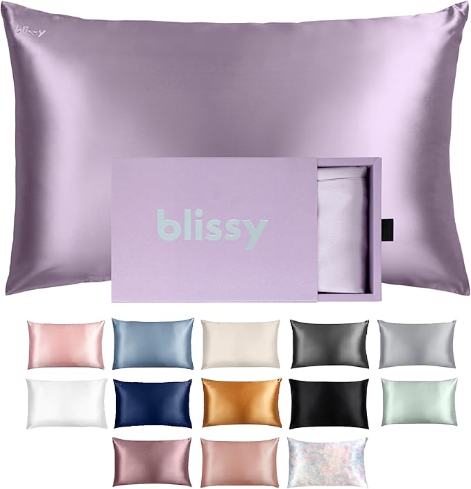 Blissy Silk Pillowcase - 100% Pure Mulberry Silk - 22 Momme 6A High-Grade Fibers - Silk Pillow Cover for Hair & Skin - Regular, Queen & King (Lavender, Standard)