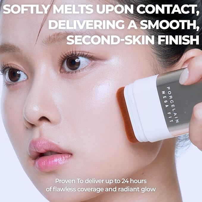 CHOSUNGAH BEAUTY Mega Fit Stick Foundation with Built-in Brush-Full Coverage Creamy Formula for Porcelain Skin Finish, Hydrating&Long Lasting, Master Porcelain, Shade 23, 0.56 oz (02W Honey Beige)