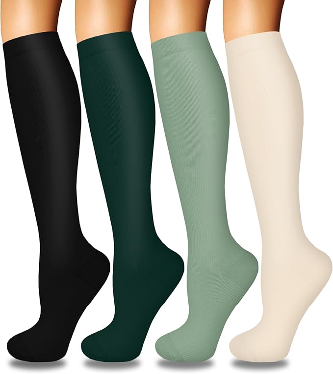 Iseasoo 4 Pairs Compression Socks for Women Circulation-Best Support for Nurses,Running,Athletic,Travel