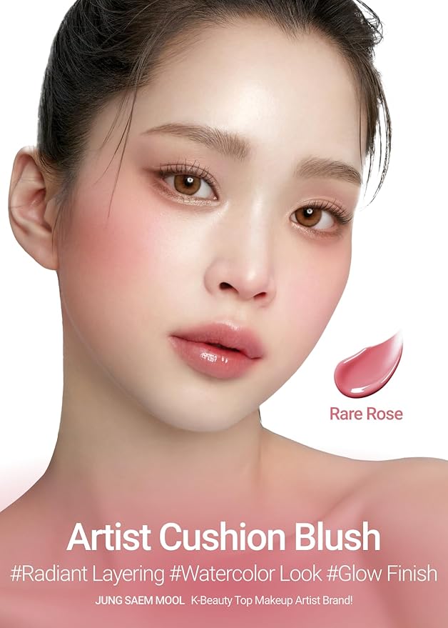JUNG SAEM MOOL Artist Cushion Blush | Easy to Blend with Puff, Buildable Liquid Blush for Cheeks with a Dewy & Natural Finish, Korean Makeup (Rare Rose)
