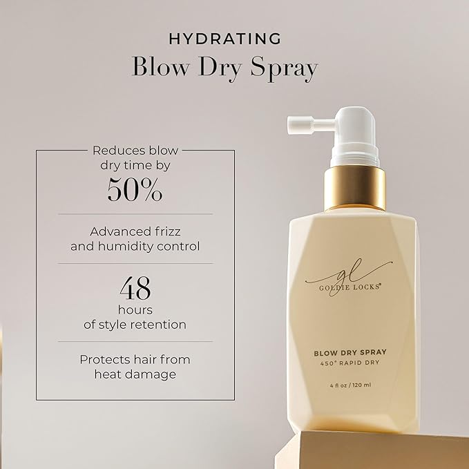 Goldie Locks Blow Dry Spray - 450°F Heat Protection and Frizz Control - Hydrating Blow Dry Mist with Style Memory - Safe for Extensions & Color-Treated Hair - Protein-Free - 4 fl oz