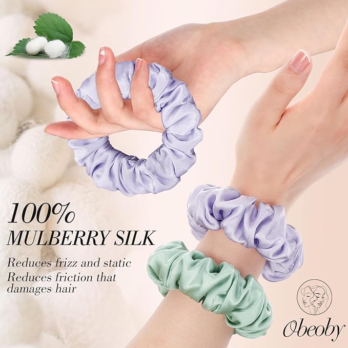 4Pcs Mulberry Silk Hair Scrunchies, Sage Green Silk Hair Ties for Hair Sleep for Frizz Breakage Girls Valentines Day Outfit