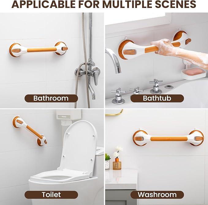 TAILI Grab Bars for Bathtubs and Showers 2 Pack Suction Grab Bar, Heavy Duty Shower Handle Removable Bath Handrails for Seniors and Elderly, Bathroom Safety Grip No Drilling Waterproof,Wood Grain