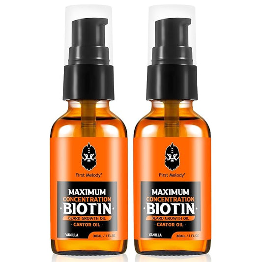 Beard Oil,Maximun Thickening Biotin, with Castor Oil and Argan & Jojoba Oils, Promotes Beard Growth, Styles, Strengthens & Softens Beards & Mustaches,1 Ounce*2（2 Pack）