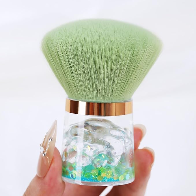 Nail Dust Brush for Arts, Powder Remover, Collector, Blush, Makeup Brushes, Acrylic Tools (Green-Round Head)