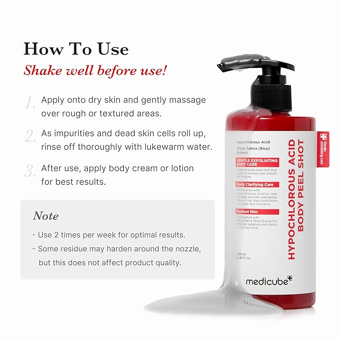 medicube Body Peel Shot with Hypochlorous Acid | Gentle Body Exfoliating Serum for Dead Skin Cells, Rough Patches & Uneven Texture | Rice Extract, Panthenol for Hydrating & Smoothing Care | 9.46 fl.oz