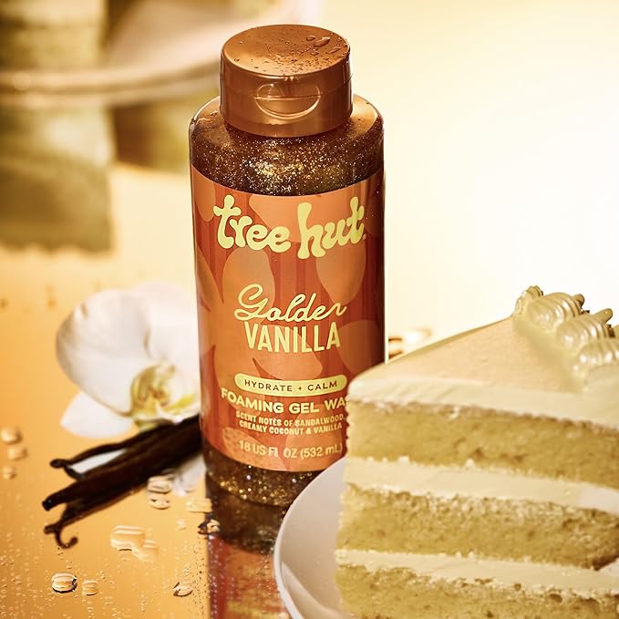 Tree Hut Golden Vanilla Foaming Gel Wash, Hydrating & Moisturizing Body Wash with Shea Butter & Natural Oils, Gentle Cleansing for Soft & Smooth Skin, Body Cleanser for Self-Care, 18 oz