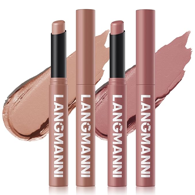 Jolilab 2Pcs Velvet Matte Lipstick Nude Matte Soft Dark Color Stick High Pigmented Long-Lasting Waterproof Lip Stick Lip Balm Beauty Cosmetics Gift for Women（03#+04#