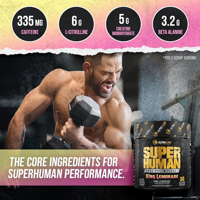 ALPHA LION Core Pre Workout with Creatine for Performance, Beta Alanine for Muscle, L-Citrulline for Pump & Tri-Source Caffeine for Sustained Energy (30 Servings, King Lemonade Flavor)