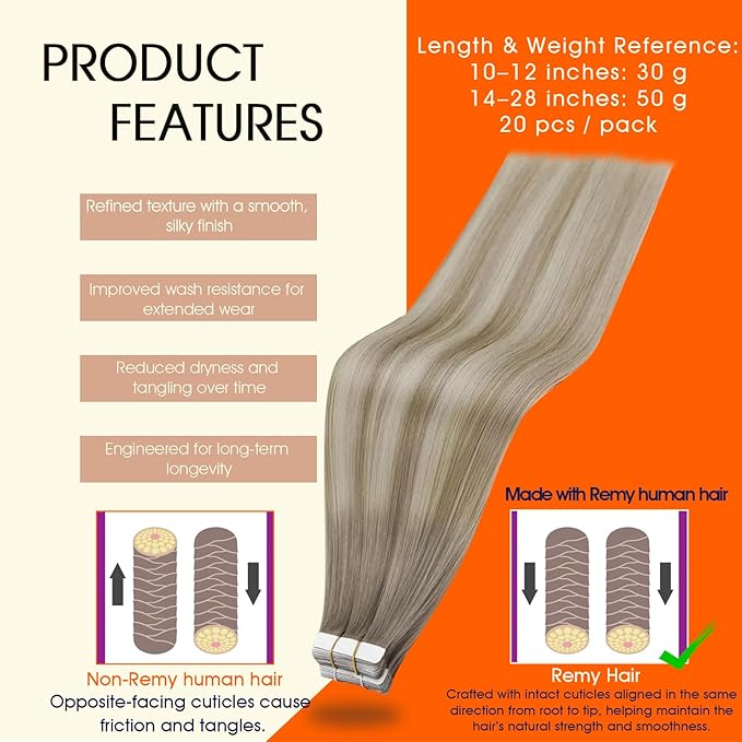 Full Shine Hair Extensions Color 19/8/60 Balayage Tape in Hair Extensions Human Hair 24Inch Seamless Skin Weft Remy Natural Brazilian Extension 50G 20Pcs for Wedding Soft Silky