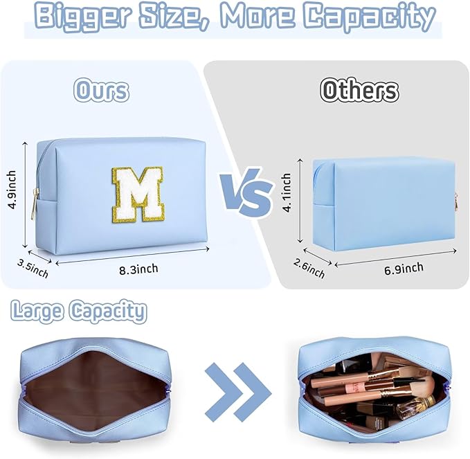 TOPEAST Makeup Bags for Women, Personalized Initials Travel Makeup Bag Cosmetic Bags for Women Birthday Gifts for Women (Sky Blue M)