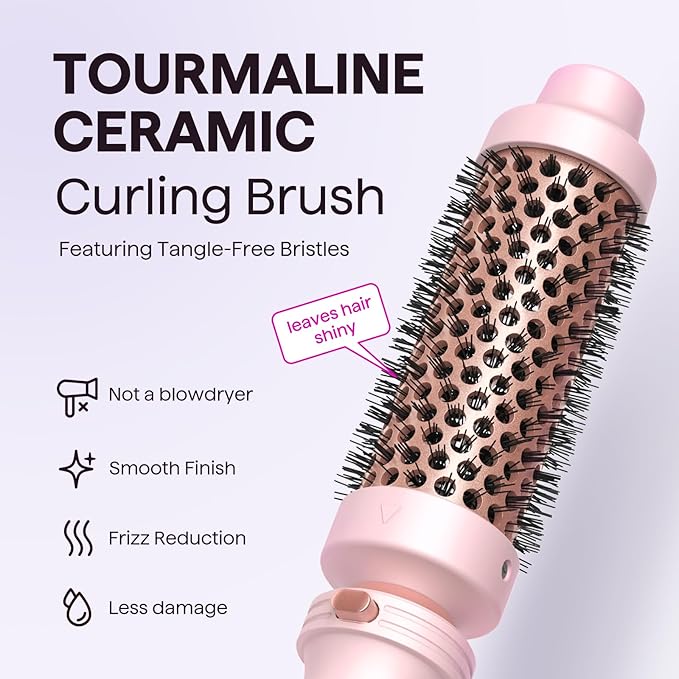 Wavytalk 5 in 1 Curling Iron,Curling Wand Set with Curling Brush and 4 Interchangeable Ceramic Curling Wand(0.5”-1.25”),Instant Heat Up,Include Heat Protective Glove & 2 Clips (Pink)