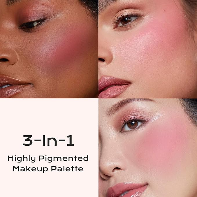 Color Nymph 3-IN-1 Face Makeup Palette, Ultra-Smoothy Blush Highlighter Bronzer Makeup Set, Matte & Long-Lasting, Natural Finish - Makeup Stacks for Travel | Vegan & Cruelty-Free - Sunset Kiss