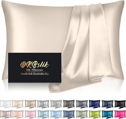 Silk Pillowcase for Hair and Skin, Mulberry Silk Pillow Cases King Size, Anti Acne Cooling Beauty Sleep Both Sides Natural Silk Satin Pillow Case Covers with Hidden Zipper, Gifts for Women Men, Beige