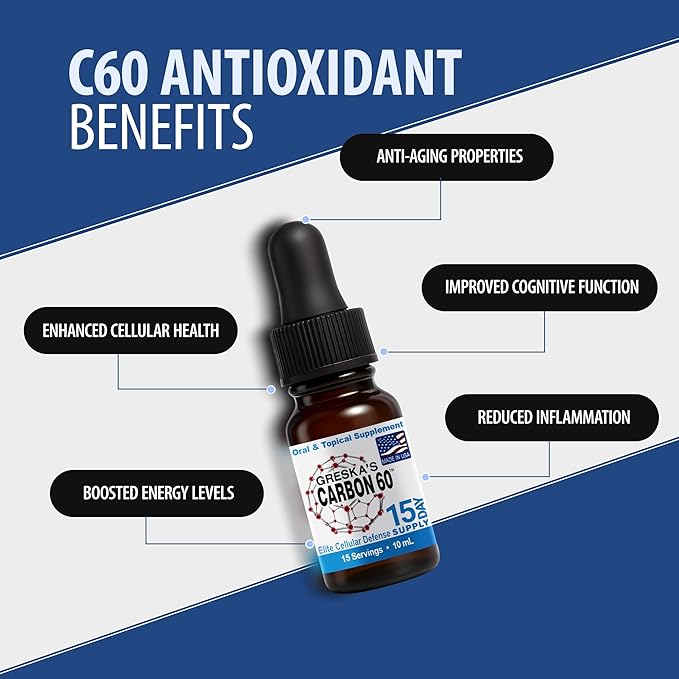 Greska's Carbon 60 in Organic Sunflower Oil - 15 Day Supply - Solvent-Free C60 Antioxidant Formula for Cellular Support, Vitality, Focus & Overall Wellness (10ml)