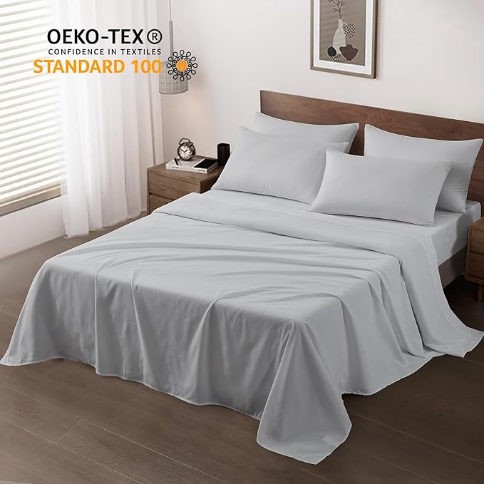 Maple&Stone Twin Flat Sheet 6 Pack,Premium Soft & Breathable,Brushed Microfiber Fabric,Anti-Shrinkage & Non-Fading,Bulk Flat Sheets Only Twin Size(Light Grey)