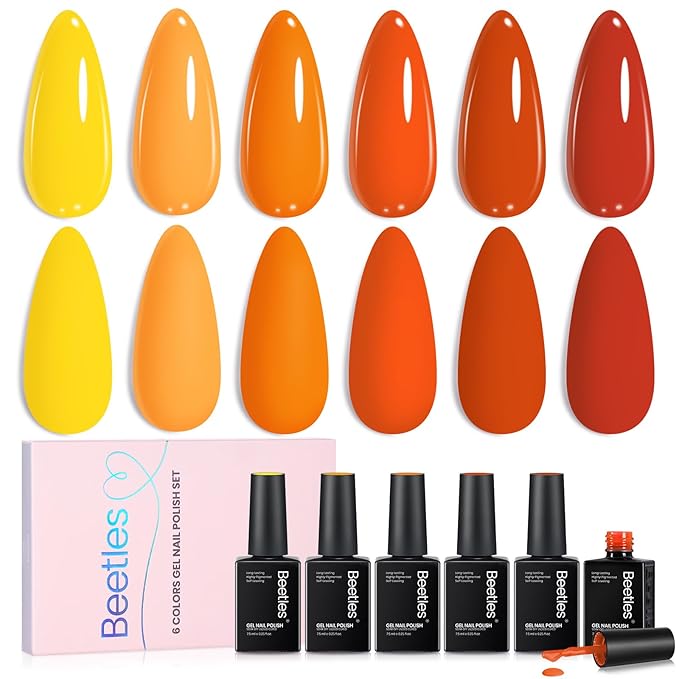 beetles Orange Gel Polish Set - 6 Colors Red Yellow Orange Gel Nail Polish Set Twilight Warmth Collection Uv Gel Nail Art Manicure Gift for Women