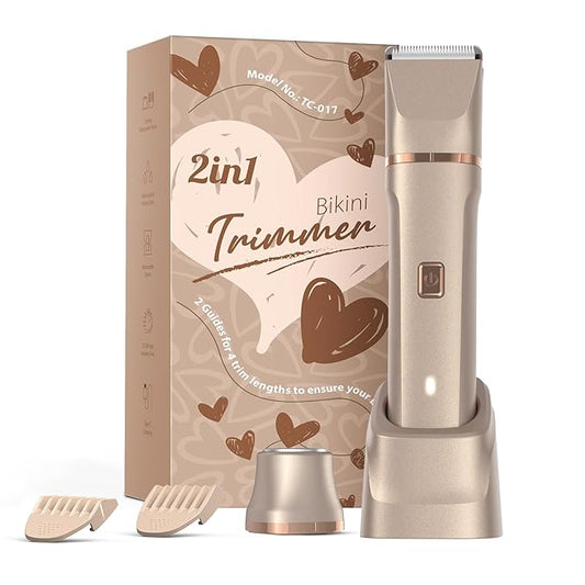 Electric Bikini Trimmer for Women - Waterproof Pubic Hair Trimmer & Facial Shaver, Rechargeable Cordless Electric Razor with Ceramic Blades, IPX7 Shower-Safe for Sensitive Skin, Gift for Her