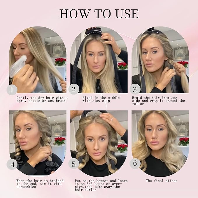 No Heat Overnight Curls with Double Layer Satin Bonnet - Soft Hair Curlers to Sleep In, heatless Curling Rods Set + Silk Bonnet for Women & Girls Long Hair, Heatless Waves & Volume (Black)